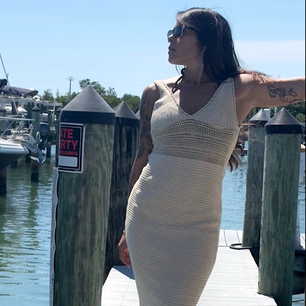 Cascade Knit Open Back Dress - crafted from natural fibers.